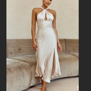 TE AMO HALTERNECK OPEN BACK MIDI DRESS CHAMPAGNE